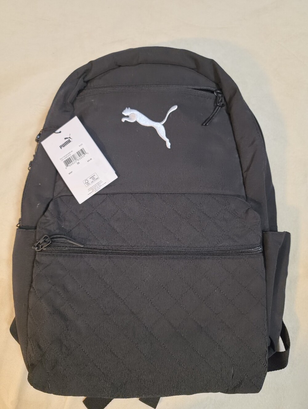 Puma Black Quilted-Front Backpack with White Logo